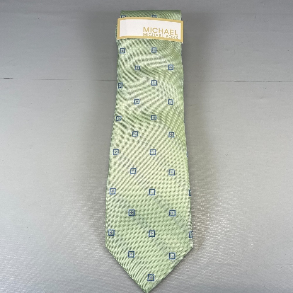 Michael Kors‎ Mens Tie Light Green Geometric 100% Silk Necktie